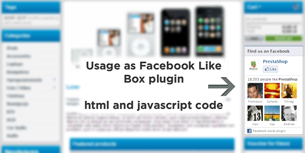 facebook like box added to prestashop by html box module