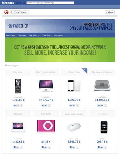 default facebook shop design prestashop