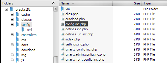 Prestashop configuration config.inc.php file