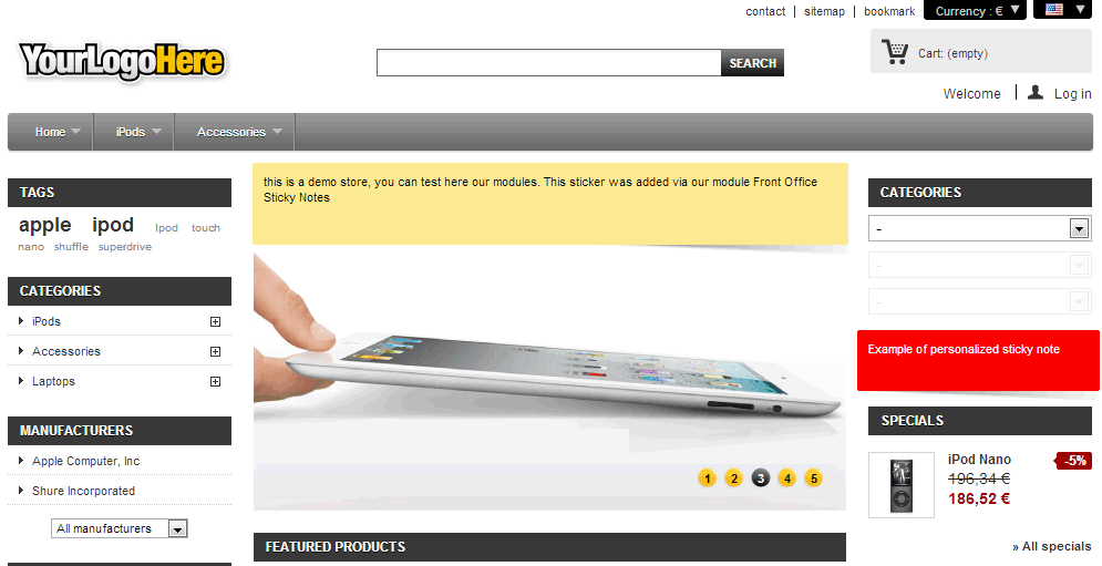 Foto 7: Aagregar notas adhesivas a la oficina principal de la tienda