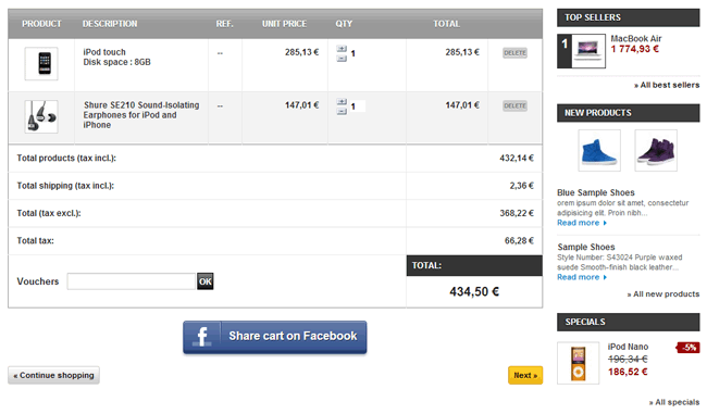 Foto 15: Compartir carrito de Facebook + cupón de descuento