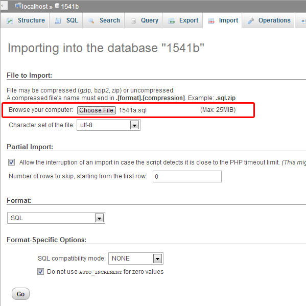 prestashop sql import file database