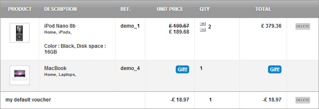 prestashop gift voucher cart