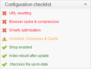 configuration checklist prestashop back office