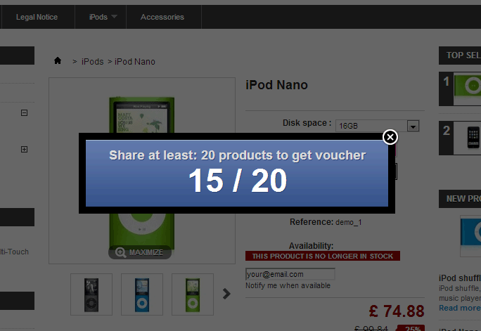 Foto 8: Compartir productos en Facebook + código de descuento