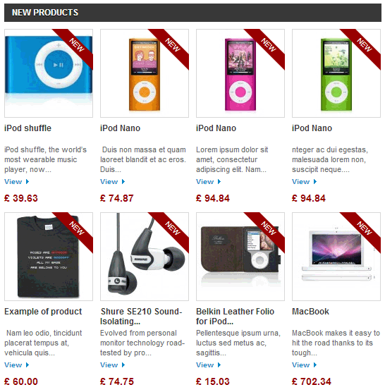 Foto 1: Bloque de nuevos productos en la página de inicio