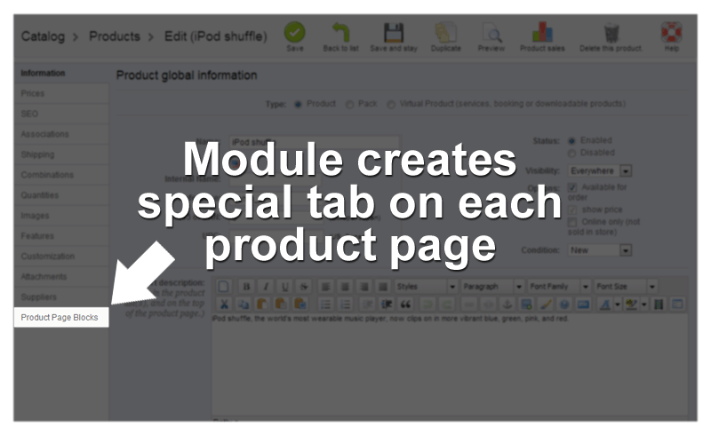 Foto 12: Bloques de contenido de la página del producto