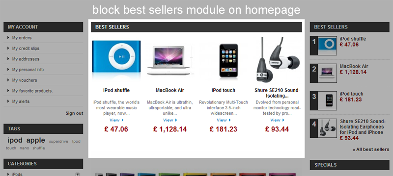 Foto 2: Mais Vendidos na Página Inicial