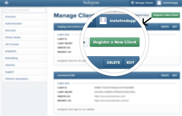instagram register a new client