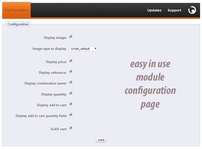 Image 30: Product page combinations table