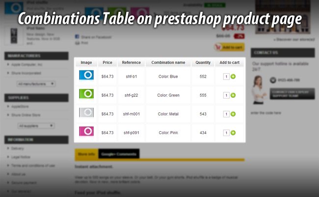 Image 29: Product page combinations table