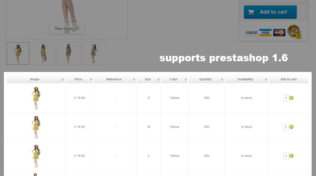 Image 25: Product page combinations table