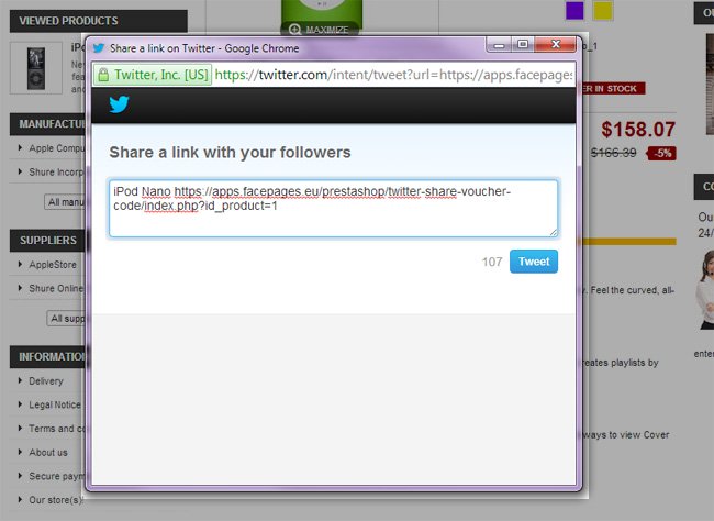 Foto 5: Compartir producto en Twitter + código de voucher