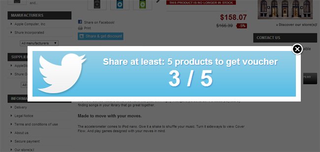 Foto 4: Compartir producto en Twitter + código de voucher