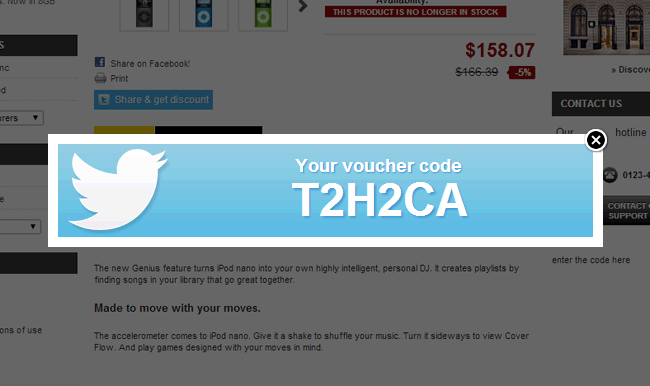 Foto 2: Compartir producto en Twitter + código de voucher