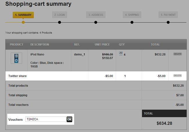 Foto 1: Compartir producto en Twitter + código de voucher