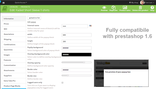 Zdjęcie 2: Popup na stornie produktu