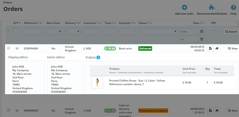 Foto 14: Detalles del pedido de vista previa rápida