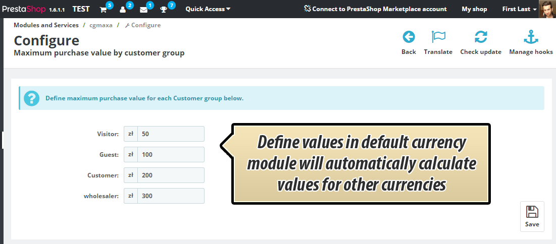 Foto 3: Valor máximo de compra por grupos