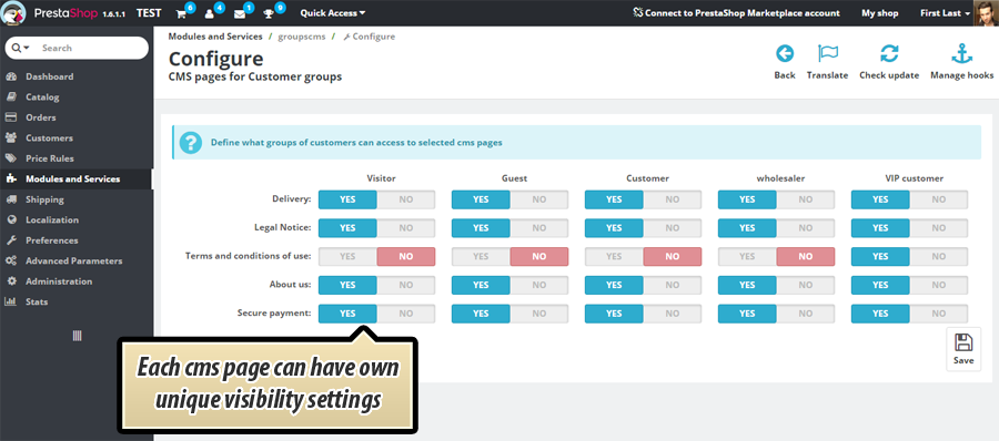 Foto 3: Páginas CMS para grupos de clientes