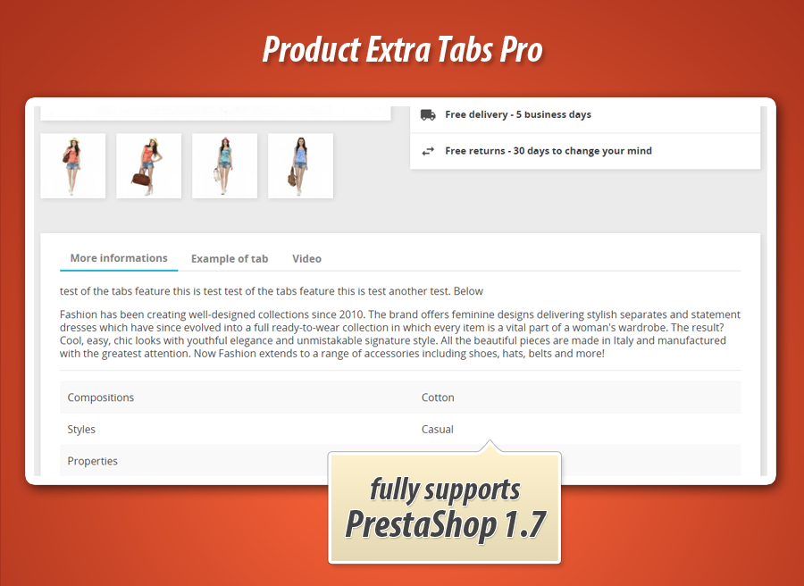 Extra tabs on product page with combinations and related products