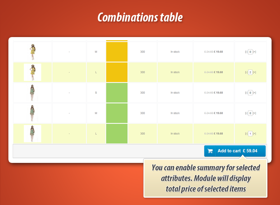 Image 20: Product page combinations table