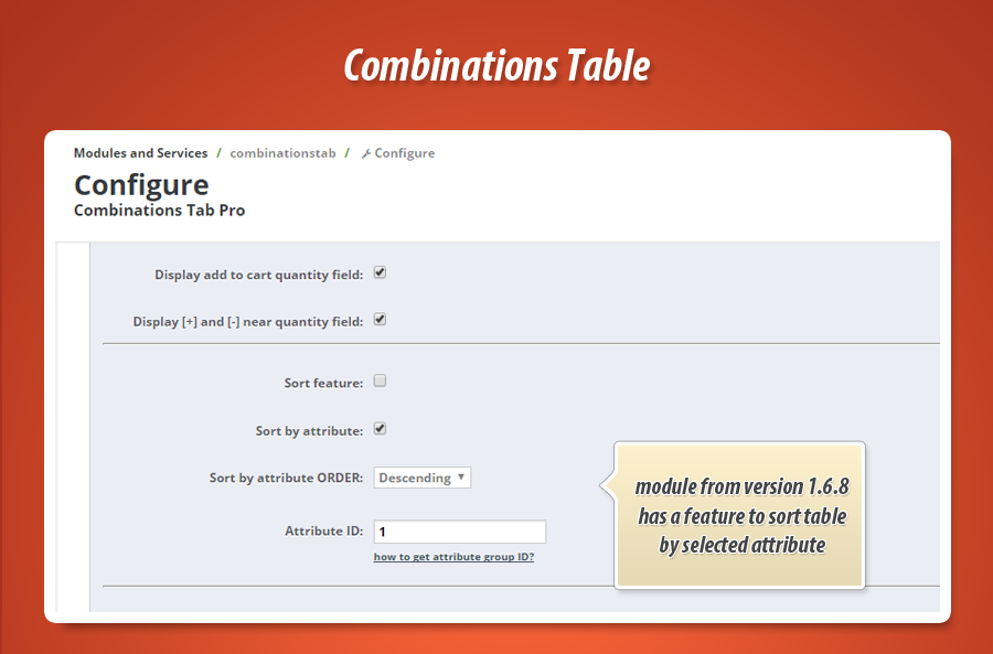 Image 19: Product page combinations table