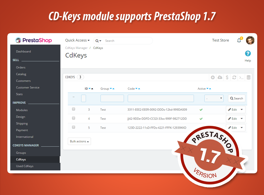 Sell cd-keys in PrestaShop 1.7 !