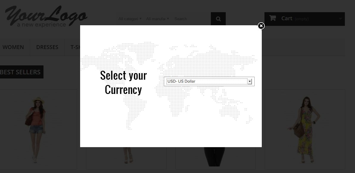 currency selection dropdown