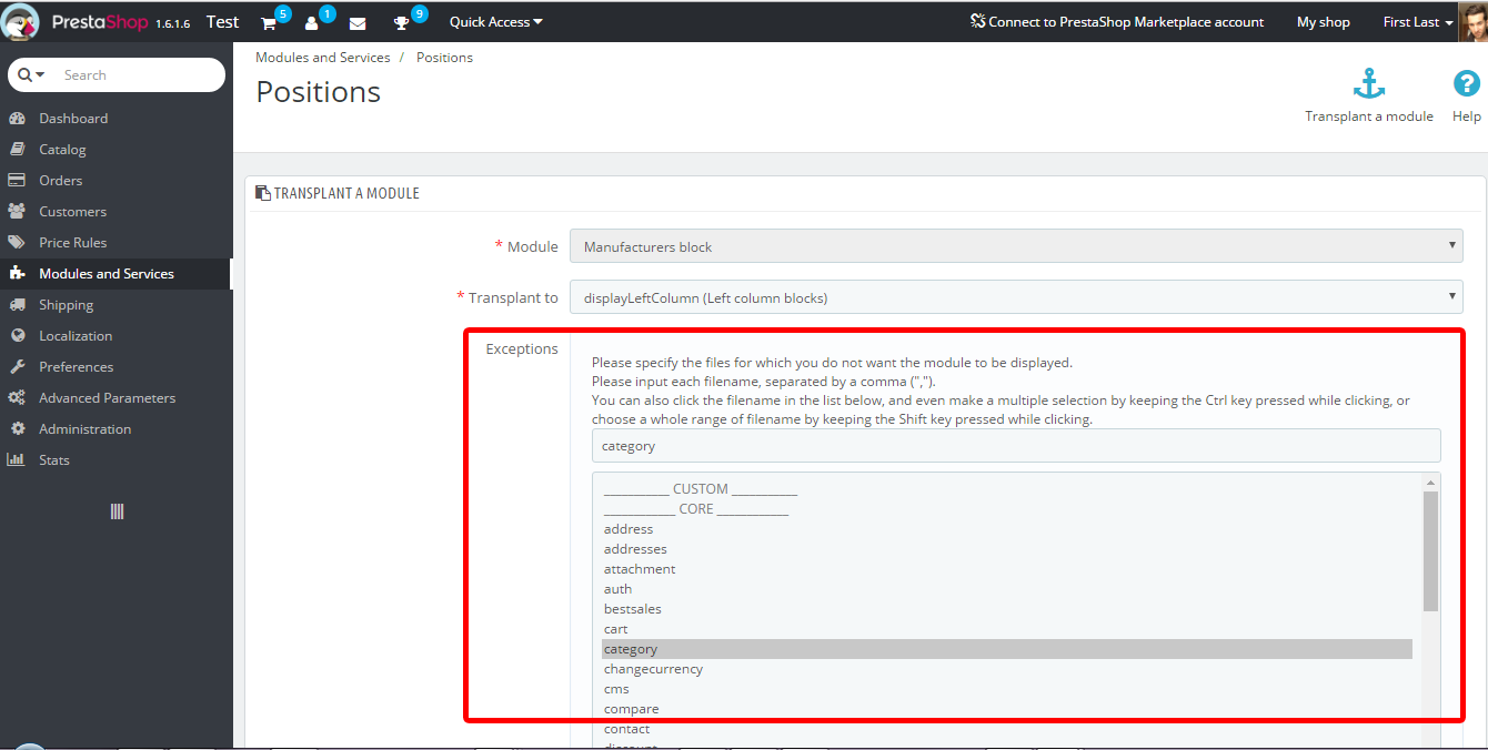 exception - settings of module