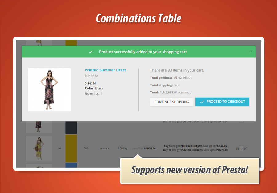 Image 12: Product page combinations table