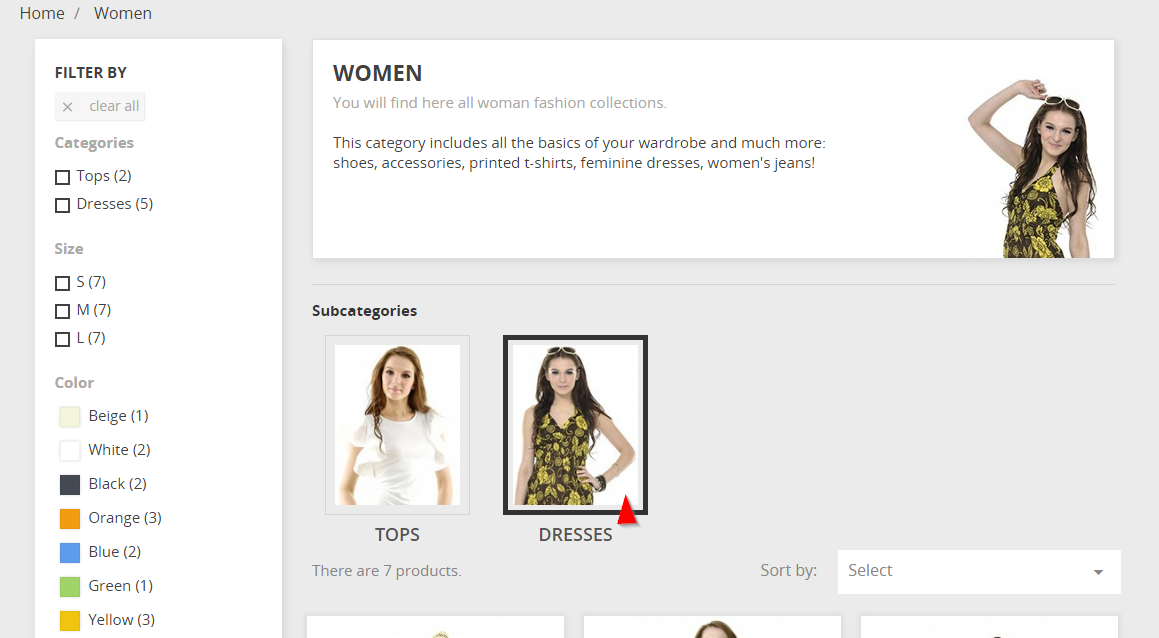 subcategories on category page