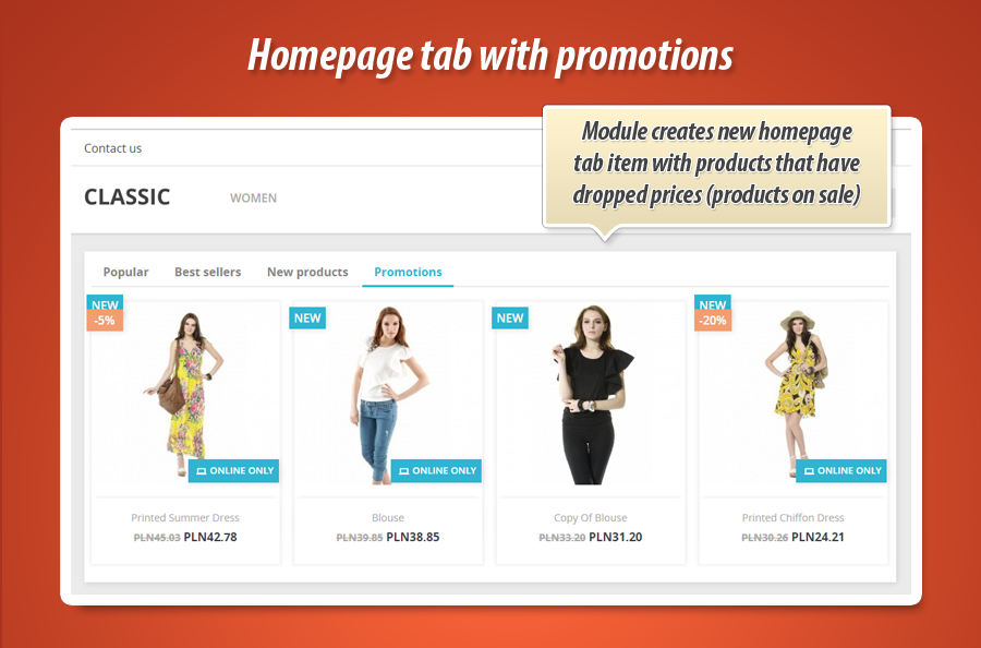 Zdjęcie 1: Zakładki na głównej: produkty w promocji