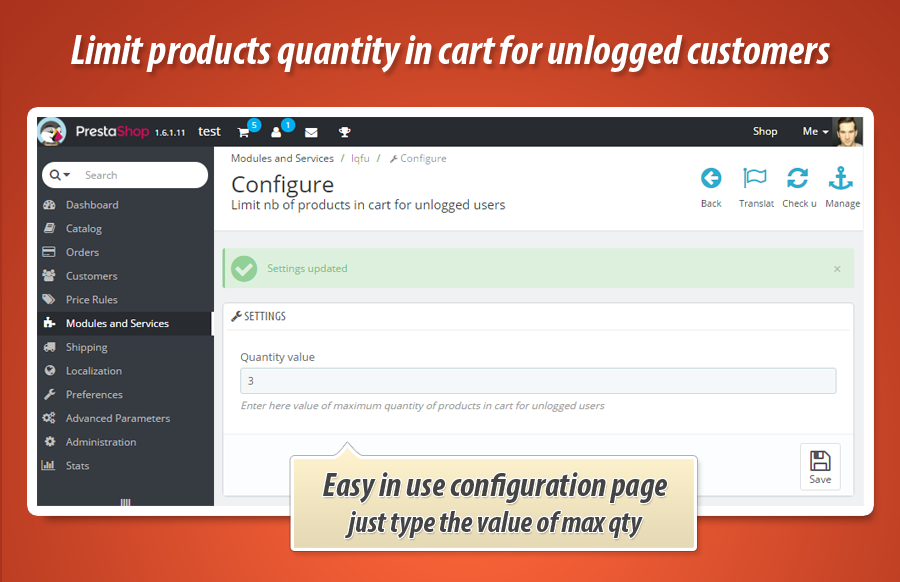 Foto 5: Limita la quantità di prodotti nel carrello per gli utenti non registrati