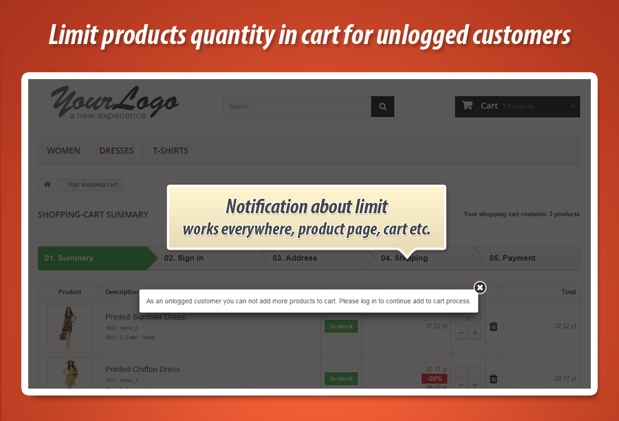 Foto 3: Limita la quantità di prodotti nel carrello per gli utenti non registrati