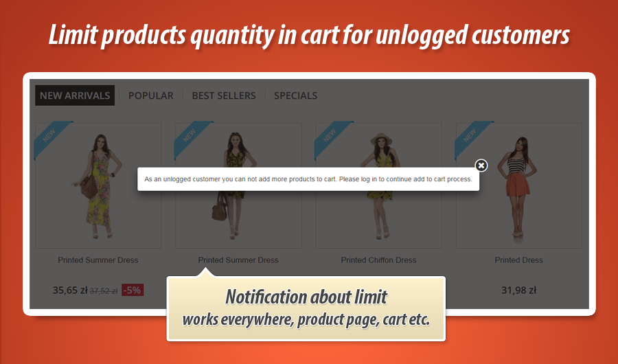 Foto 2: Limita la quantità di prodotti nel carrello per gli utenti non registrati