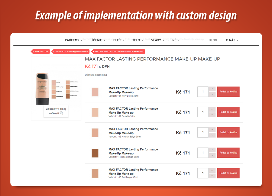 Image 11: Product page combinations table