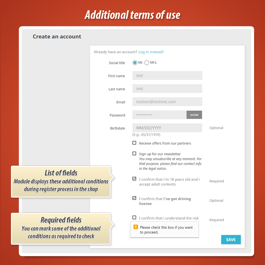 Image 8: Additional checkboxes during register