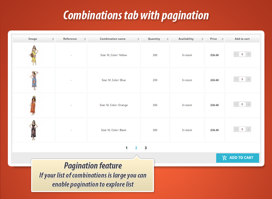 Image 9: Product page combinations table
