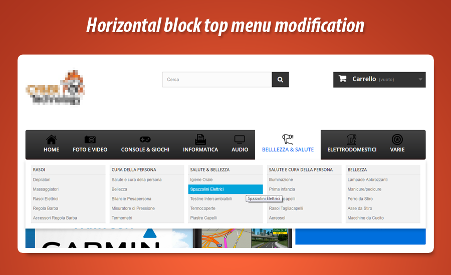 Menusuperiore a blocchi orizzontali con icone