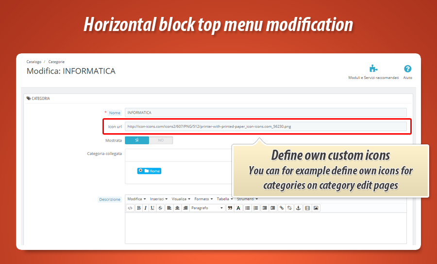 Menusuperiore a blocchi orizzontali con icone