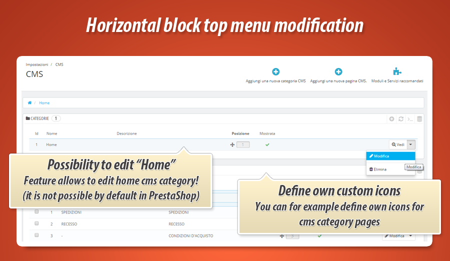 Menusuperiore a blocchi orizzontali con icone