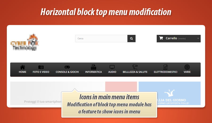 Menusuperiore a blocchi orizzontali con icone