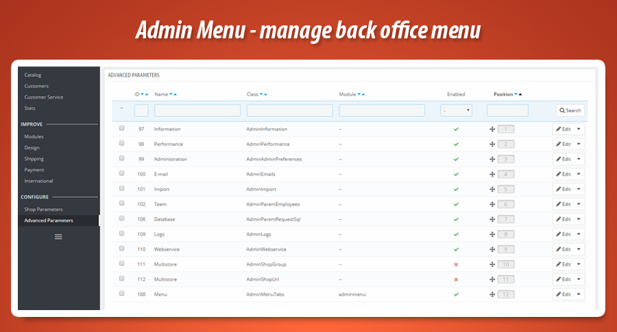 Free module to manage back office menu in PrestaShop 