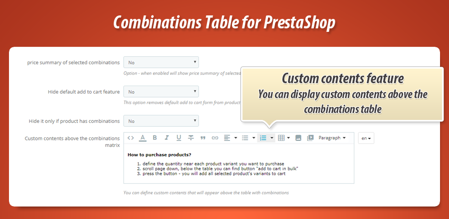 Image 5: Product page combinations table