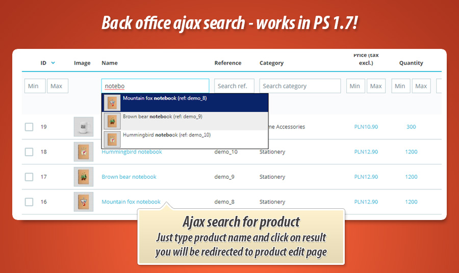 Image 1: Back office ajax product search