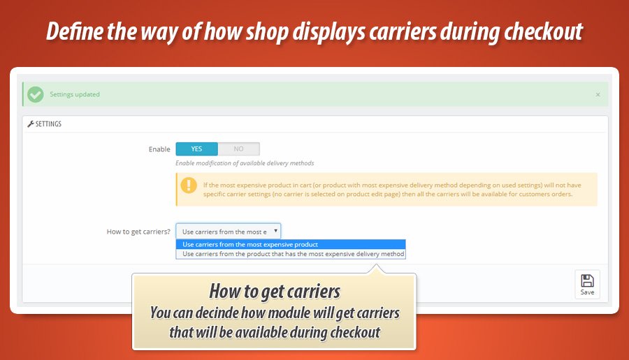 Foto 1: Métodos de envío (transportistas) del producto más caro