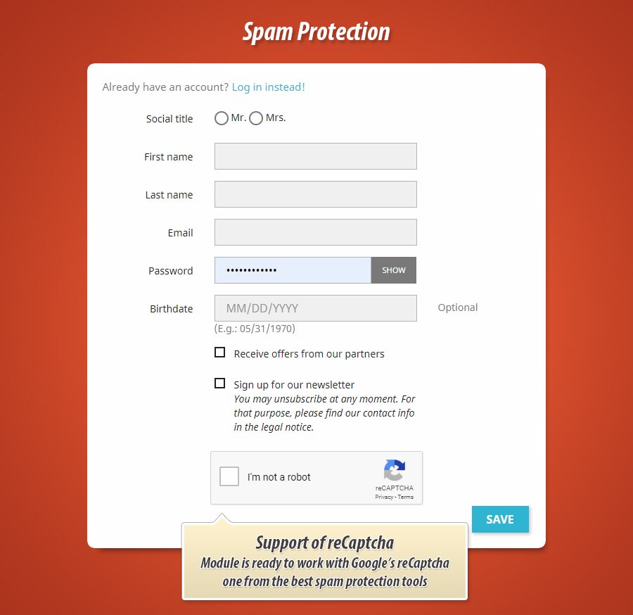 Foto 5: Protección contra spam de registro de clientes