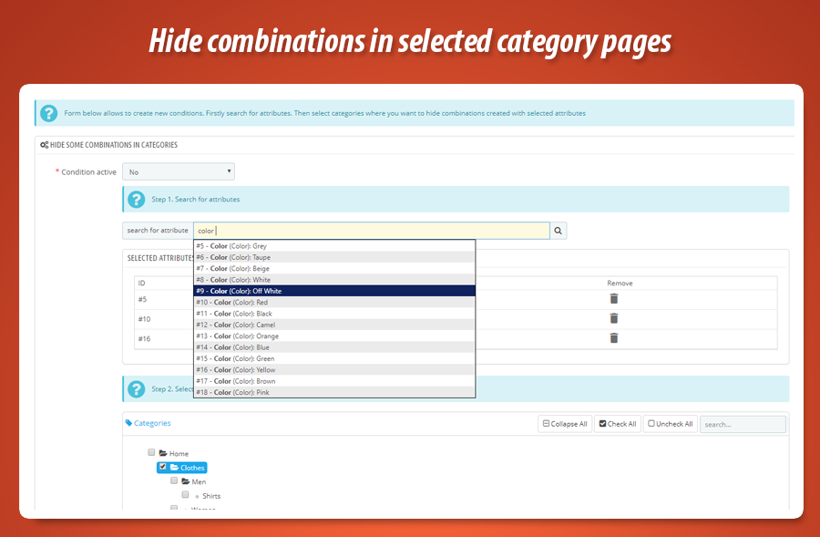 Image 1: Product list attributes (combinations)