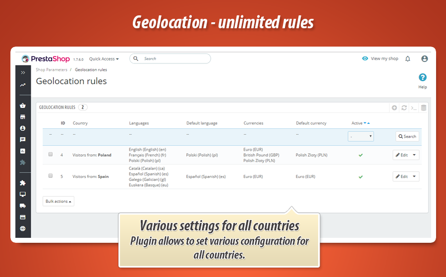 Zdjęcie 3: Geolokalizacja pro - języki i waluty dla krajów